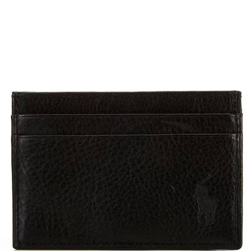 NWT Polo Ralph Lauren Men's Pebbled Leather Card Case Money Clip Gift Box Set
